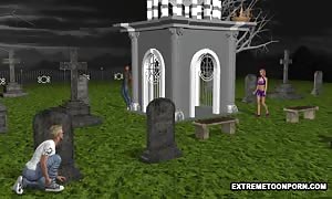 3D stunner gets Double Penetration in a Graveyard